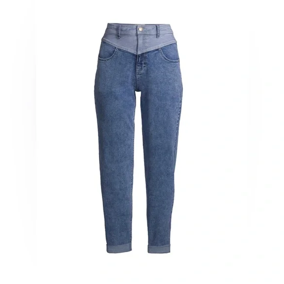 NWT Colorblock V Cut Front +Back Highwaisted Jeans Denim Cher high rise Mom - Picture 3 of 8